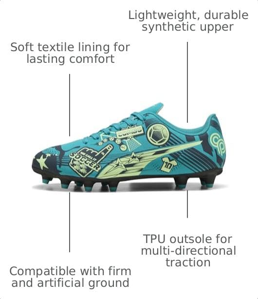Puma Unisex-Child Christian Pulisic Soccer Cleats - Ultra Firm Ground, Deep Aqua-Marine Blue & Green, Size 3