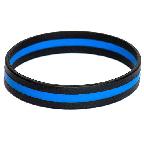 Thin Blue Line Police Support Silicone Wristband - 8"
