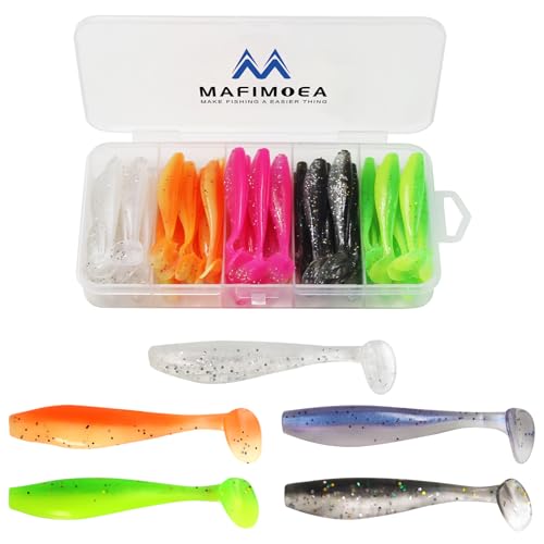 50 Pcs Soft Plastic Paddle Tail Fishing Lures - Mixed Colors