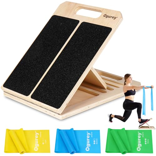 Calf Stretch Board with Resistance Bands - Adjustable Slant Board