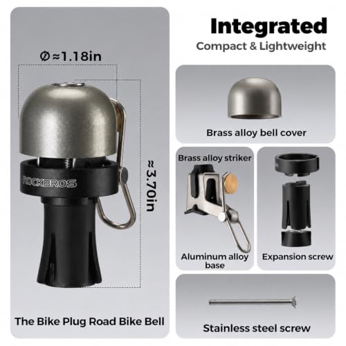 Black ROCKBROS Bike Bell Bar End Copper 100dB for 0.87 inch Drop Bars (Left/Right)