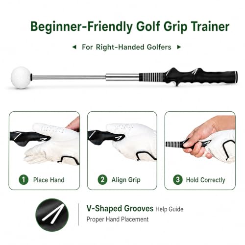 Retractable Golf Swing Trainer for Right-Handed Golfers - 5-in-1 Training Aid