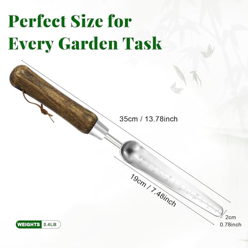 Narrow Stainless Steel Garden Trowel with Wood Handle - Heavy Duty Hand Shovel for Precise Planting, Weeding, Digging & Transplanting - Ergonomic Gardening Tool with Depth Markings