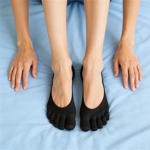 No Show Toe Socks for Women & Men - 4 Pairs Five Finger Separator - Black