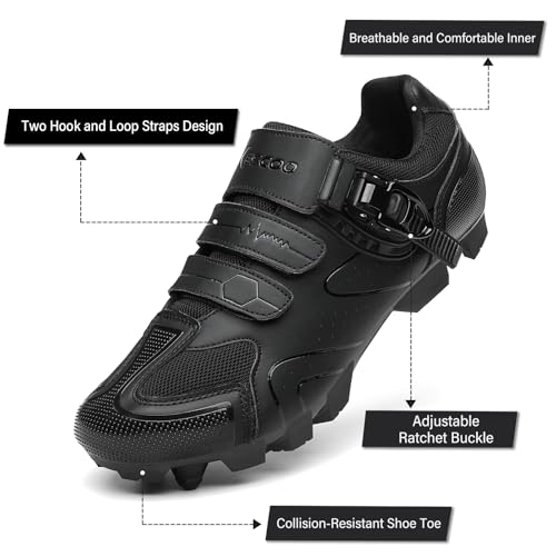 Mountain Bike Shoes for Men with SPD Cleats - Black