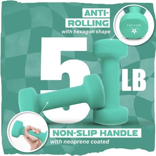 Neoprene Coated Dumbbell Hand Weights - Set of 2, Multiple Weights & Colors