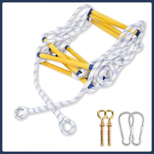 Fire Escape Ladder 2 Story, 16 FT Flame Resistant Fire Ladder 2 Story Window, Sturdy Emergency Ladder for Second Floor, Portable and Reusable Rope Ladders, Weight Capacity 2000 Pounds