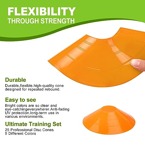 Agility Soccer Cones Set of 25 - Orange Training Cones with Carry Bag