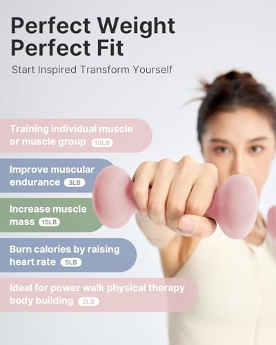YOTTOY 10lb Pink Dumbbell Set of 2 – Non-Slip Neoprene Hand Weights for Women, Home Gym