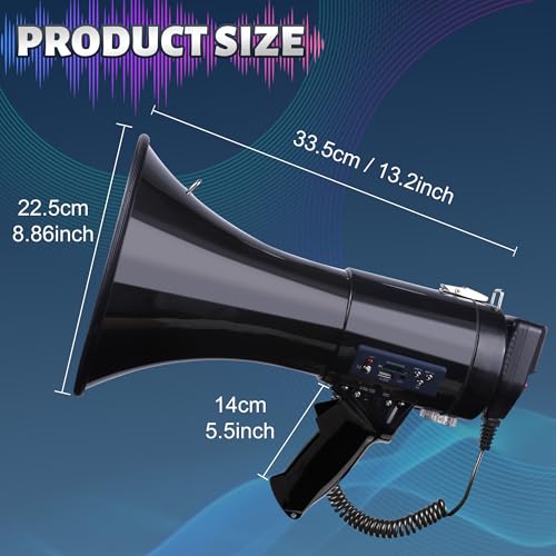 50W Megaphone Bullhorn with Detachable Microphone - Black