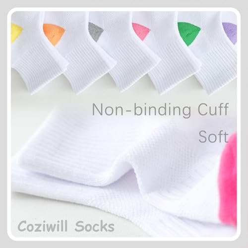 Girls Kids Ankle Socks 12 Pairs White Cushioned Athletic Quarter Socks for Boys & Girls - Medium