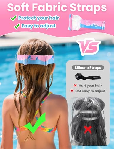 Supertrip Kids Swim Goggles with Nose Cover (A-PinkBlue) 6-14 Years