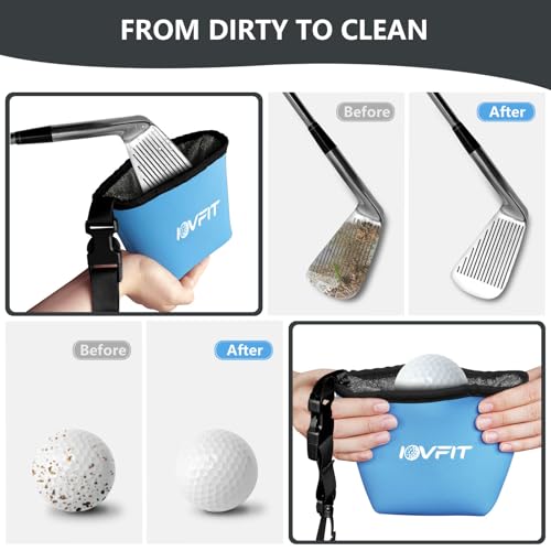 Golf Club and Ball Cleaner Bag - Waterproof Microfiber Wipes Dirt & Grass, Compact & Detachable Clip