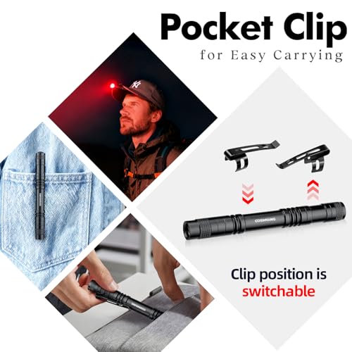 Red LED Flashlight with Clip & 2 AAA Batteries - 1 Pack