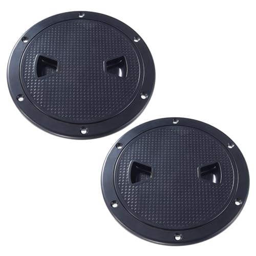 4-Inch Circular Non-Slip Boat Hatch Deck Plate - 2 Pack, Black