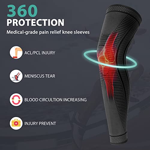 Ruilaibao Black Large Full Leg Compression Sleeves Support for Knee, ACL, PCL, Meniscus, Arthritis, Tendinitis