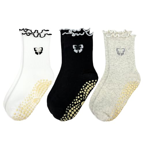 Pilates Grip Ankle Socks for Women - 3 Pairs, One Size - Black, White, Beige