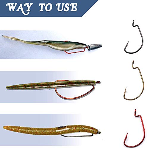 Bass Fishing Hooks Kit - 50pcs 2X Strong Offset EWG Worm Hooks