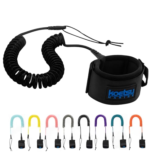 10ft Paddle Board Leash - 7mm Thick Ankle Safety Rope - Black