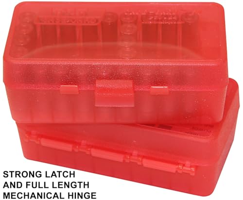 50-Round Flip-Top Ammo Storage Box for Handgun Calibers - Clear Red
