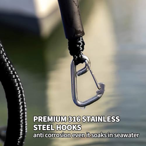 Bungee Dock Line with Double Stainless Steel Hooks, 4-6 ft, 2200lb, 2 Pack