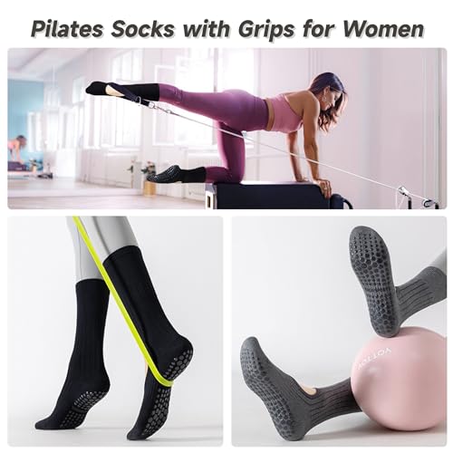 Grip Socks for Pilates & Yoga - 4 Pairs Black, White, Grey, Brown