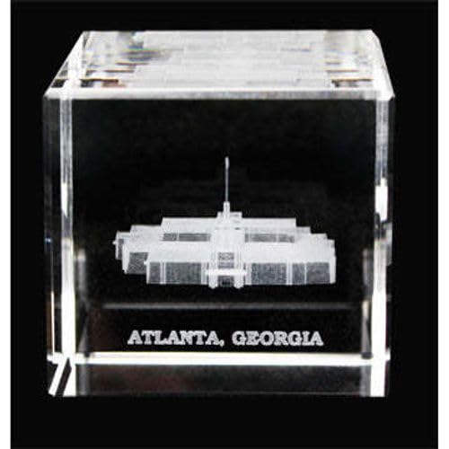 Elegant LDS Temple Crystal Cube Paperweight - Atlanta Georgia