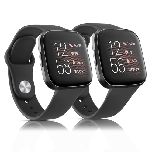 Waterproof Silicone Bands for Fitbit Versa 2 - Black/Black