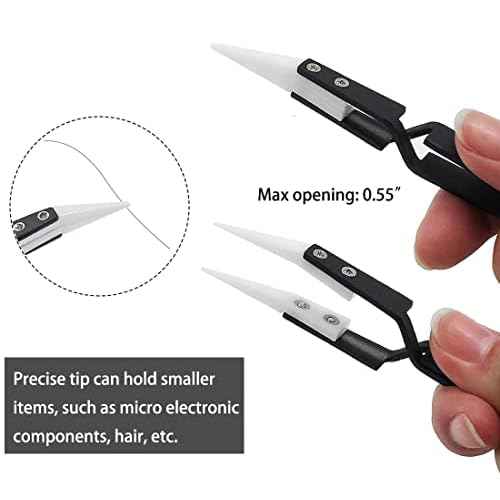 3pcs Stainless Steel Anti-Static Ceramic Solder Tweezers Non-Conductive, Highly Heat Resistant, Anti-Magnetic Straight Curved Tips Precision Tweezers for Electronic Soldering Tool
