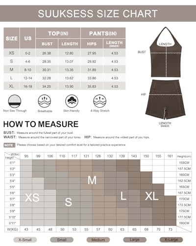 SUUKSESS Women 2-Piece Workout Sets Medium Black Halter Yoga Top & Biker Shorts