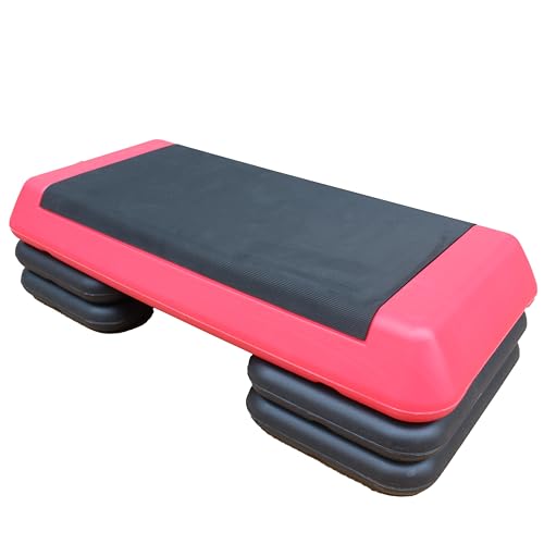 Athfiner Red Adjustable Aerobic Step Platform with 4 Risers for Home Gym Cardio