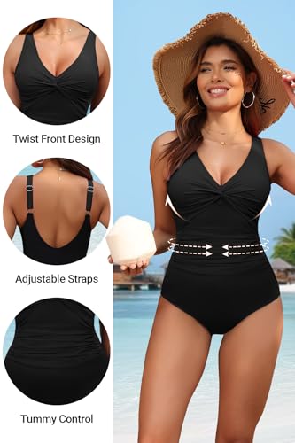 Women's Tummy Control One Piece Swimsuit with Adjustable Straps