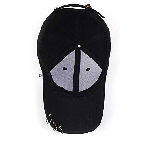 ARAWARA K-pop Metallic Fitted Cap with Ring Chain, Black (Medium) Star Embellishment