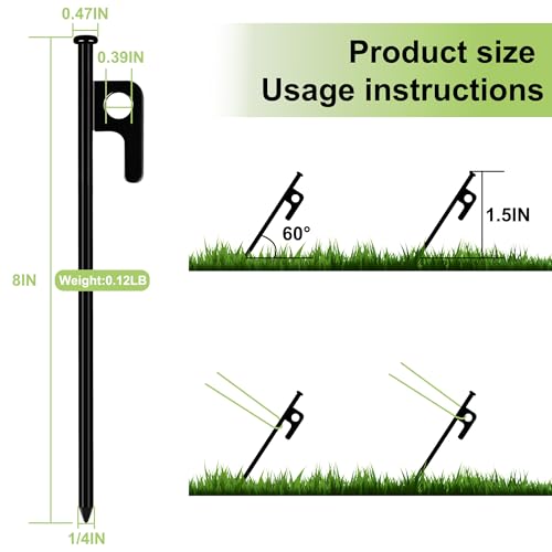 Heavy Duty Forged Steel Tent Stakes - 8 Pack Camping Ground Anchors