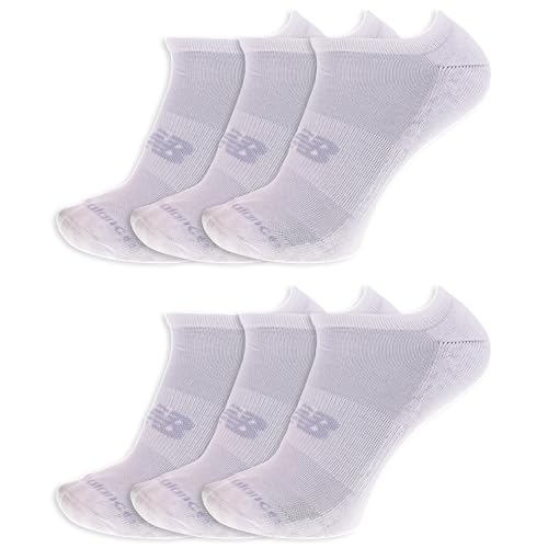New Balance Unisex Performance Cushioned No Show Socks – 6 Pairs, Medium / White