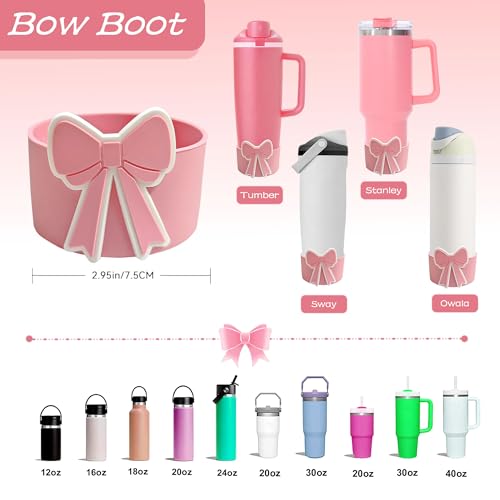 Silicone Bow Boot for Owala 24oz with Strap & Charms - Pink