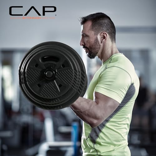 CAP Barbell Threaded Curl Bar Set with 50 LB Cement Grip Plates for Home Gym