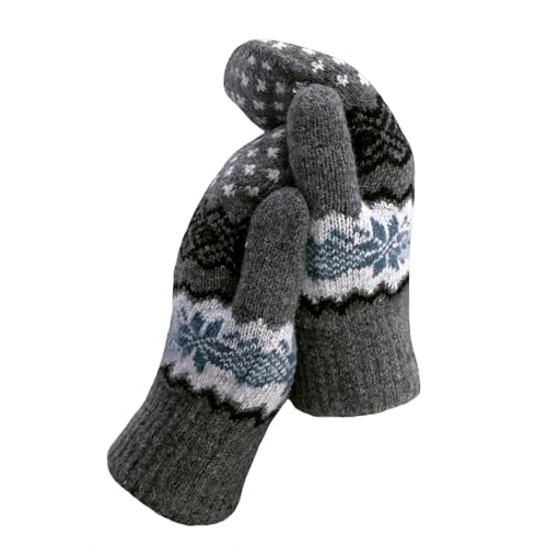Double Layer Winter Mittens - Warm Soft Snow Gloves - Medium Grey
