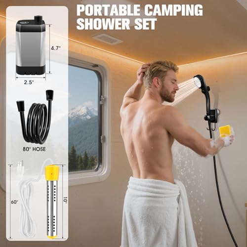 LanBlu Portable Heated Shower with 2000W Heater, Gray, 6000mAh Battery