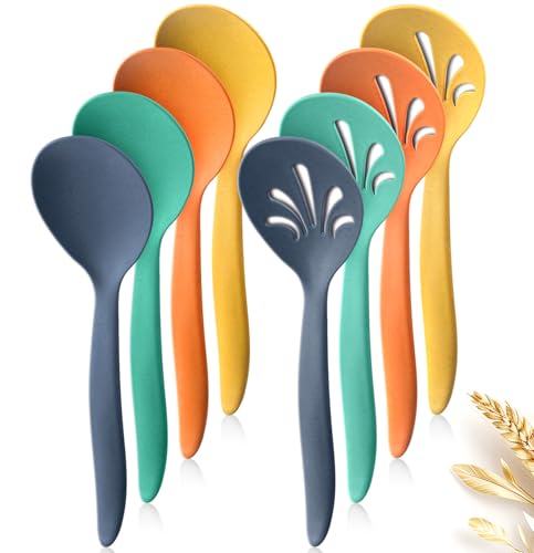 10" Large Plastic Wheat Straw Serving Spoons Set - 8 Pcs, Multi-Color