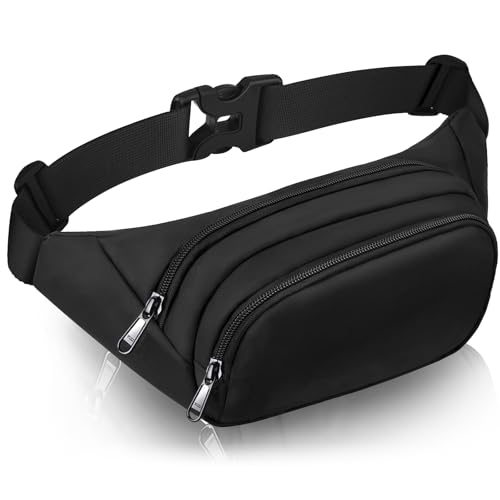 Large Fanny Pack for Women & Men - 3-Zipper Pockets - Black