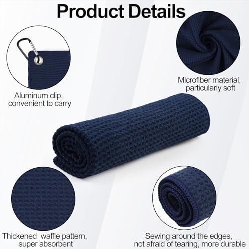 Golf Towels - 3 Pack 16" x 16" Super Absorbent Microfiber - Blue & Gray