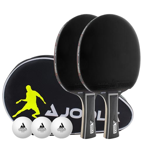 Professional Ping Pong Paddle Set with 3 Balls & Case - Black