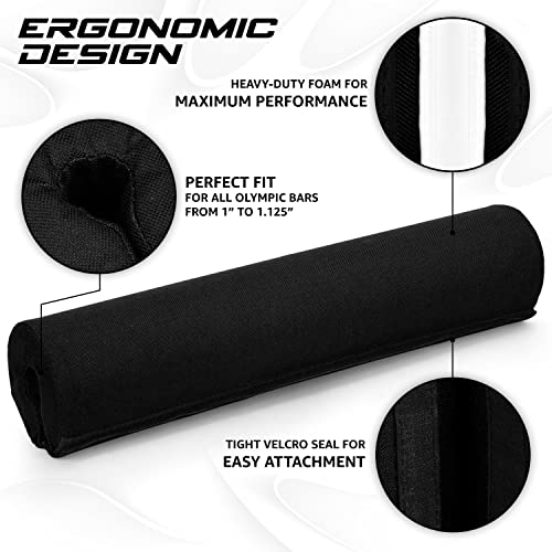 Ergonomic Foam Bar Pad - Olympic Barbell Squat & Neck Pad - Black