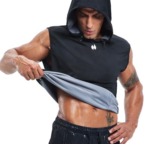 Sauna Shirt for Men - Weight Loss Hooded Pullover Vest - Black, Large