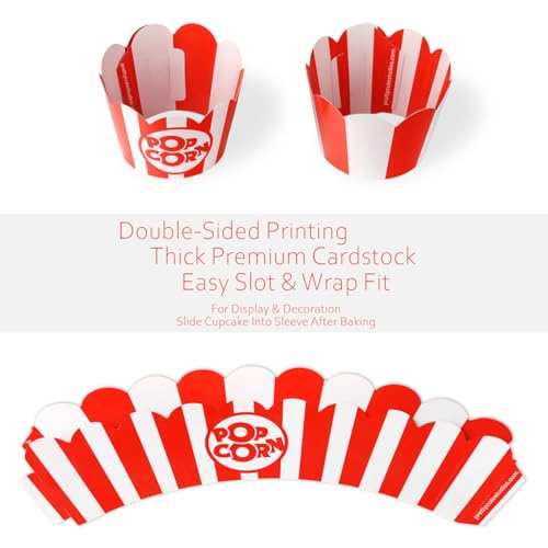 Popcorn Cupcake Wrappers - 48 Count, Adjustable Sizes for Parties