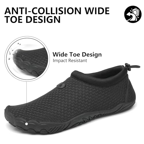 Quick-Dry Water Shoes for Men & Women - Wide Toe Aqua Socks - Lividity Black