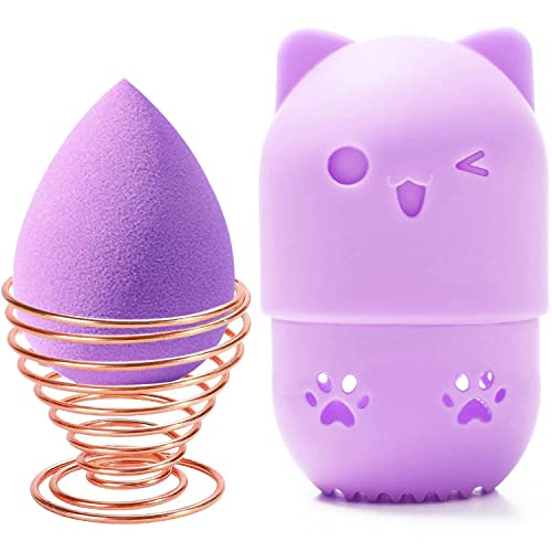 Makeup Sponge Travel Case & Drying Stand Set - Pink & Purple
