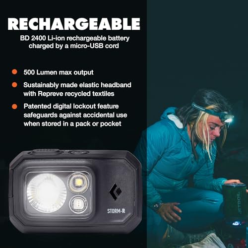 Rechargeable 500-Lumen Headlamp - BD Black, Dimmable Modes