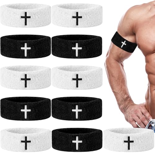 Moisture-Wicking Arm Bands with Cross Embroidery - 12 Pcs Black & White